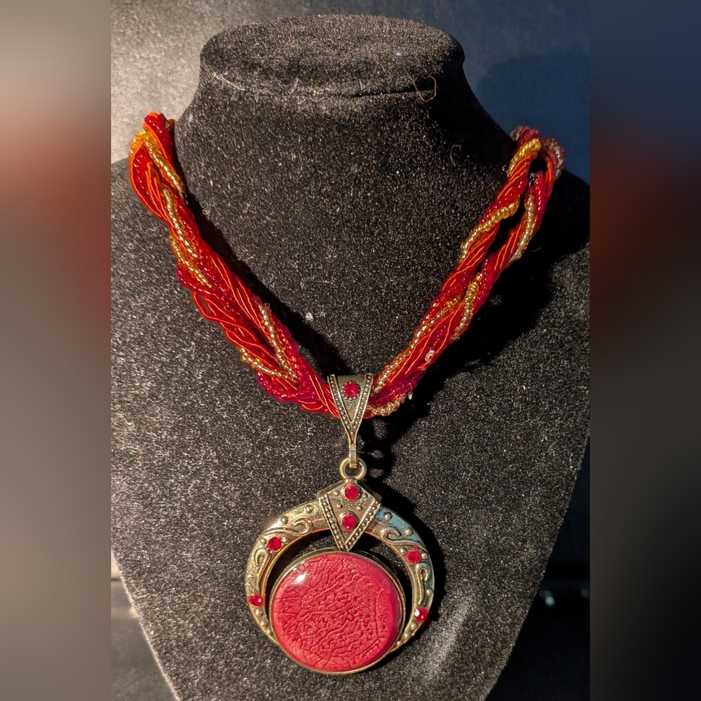 Artisan Red and Gold Statement Necklace